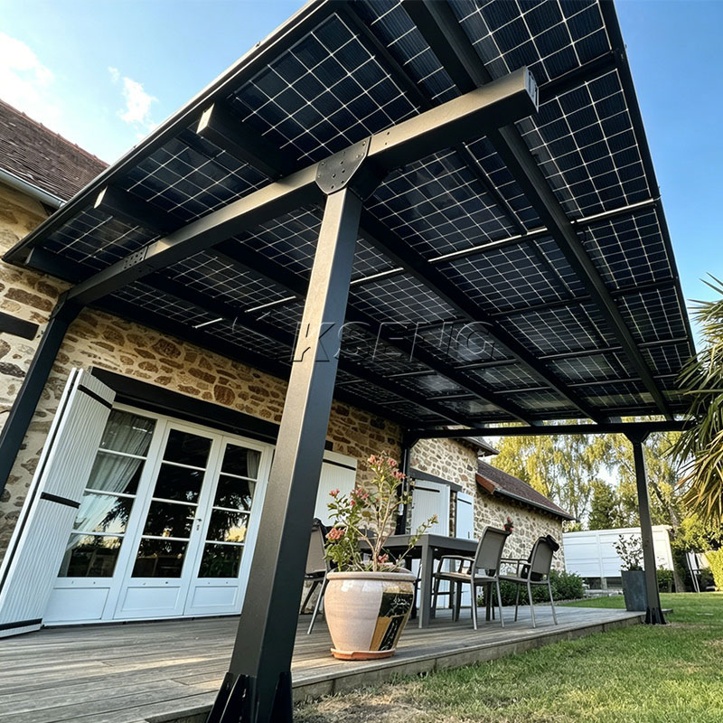 Waterproof Drainage Structure Design of Kseng Dual-Use Solar Mounting Bracket Close-up-van-Kseng-zwart-aluminium-zonne-pergola-carportbeugel-regendichte-afvoerstructuur-voor-thuisgebruik