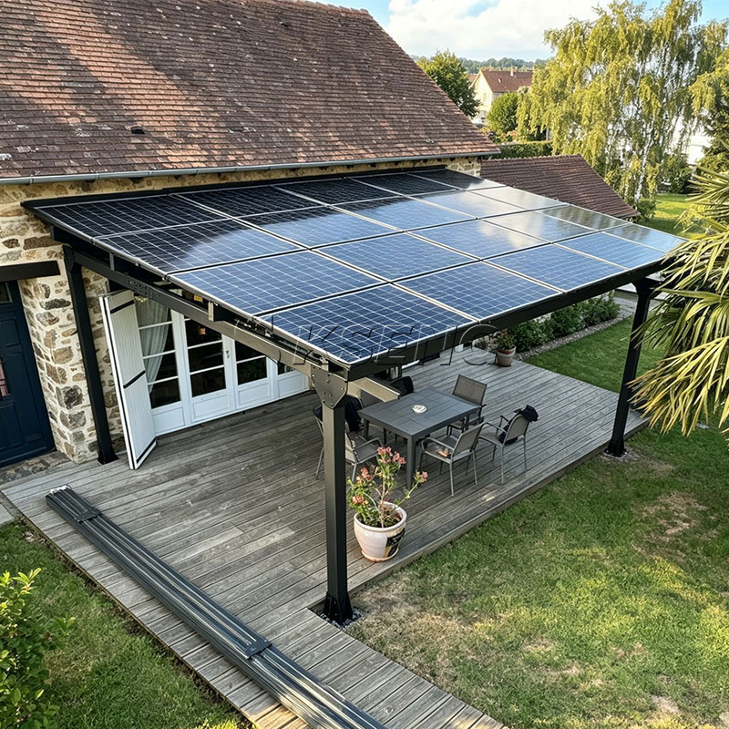 EU Warehouse Spot Stock Dual-Use Solar Pergola Carport Bracket Kseng-Europe-magazijn-op-voorraad-zwart-aluminium-solar-pergola-carport-beugel-voor-distributeur-levering