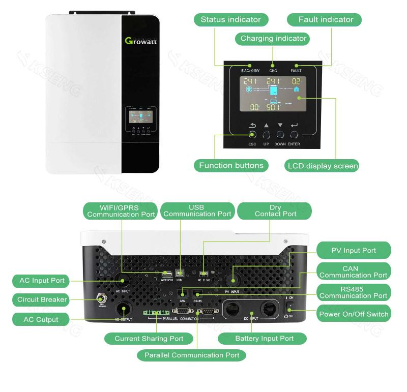 Growatt SPF 5000 ES Off Grid 48v 5000W Pv zonne-omvormer met parallelle functie