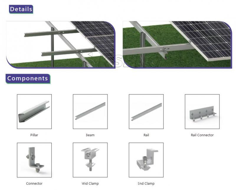 Kseng Koolstofstaal Zonne-Pv-paneel Grondmontagebeugels Structuur voor zonne-energiesysteem