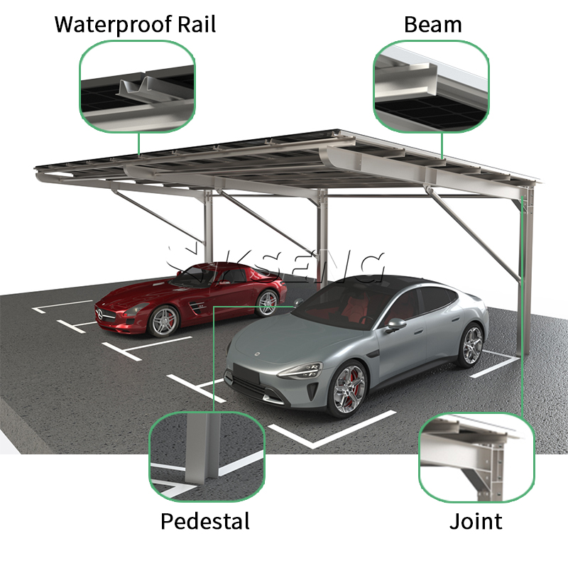 Enkele rij koolstofstaal zonne-carport montagesysteem