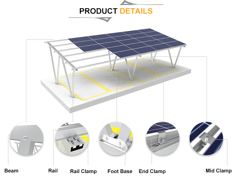 Zonne-carport-rekken Zonne-aluminium parkeerstructuur PV Carport-montagesysteem