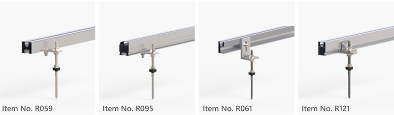 Meerdere KSENG montagerailopties voor zonne-energie (R059, R095, R061, R121) voor metalen daken